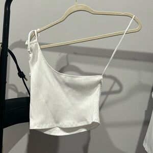 One shoulder white crop top